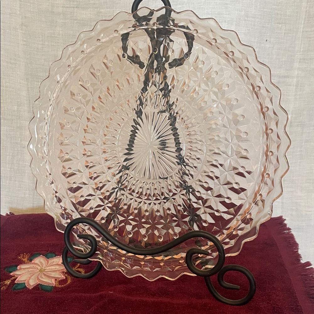 Elegant Pink depression Glass cake Plate